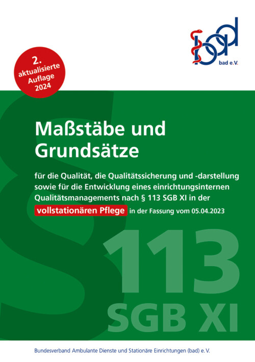 Titel der bad-Broschüre Maßstäbe und Grundsätze in der vollstationären Pflege – exklusiv für bad-Mitglieder