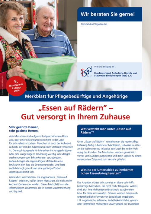 Essen auf Rädern 5 Merkblatt Essen auf Rädern
