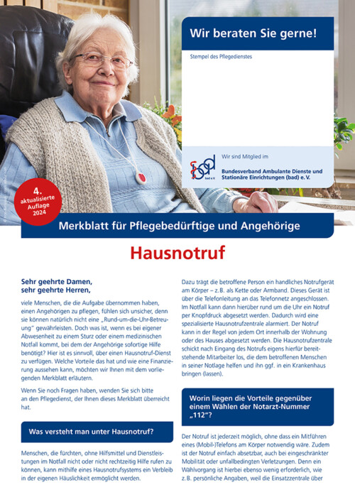 Hausnotruf 4 Merkblatt 'Hausnotruf'.