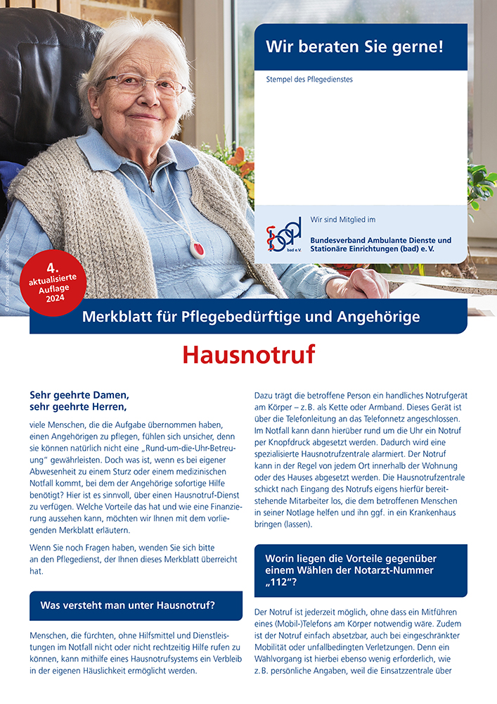 Hausnotruf 1 Merkblatt 'Hausnotruf'.