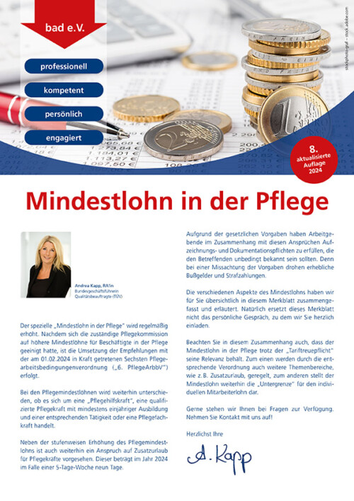 Mindestlohn in der Pflege 3 Merkblatt Mindestlohn in der Pflege.