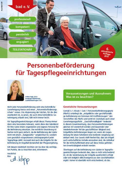 Personenbeförderung für Tagespflegeeinrichtungen 3 Merkblatt Personenbeförderung für Tagespflegeeinrichtungen