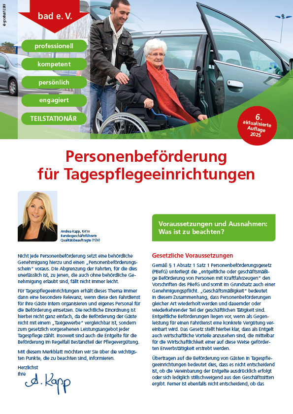 Personenbeförderung für Tagespflegeeinrichtungen 1 Merkblatt Personenbeförderung für Tagespflegeeinrichtungen