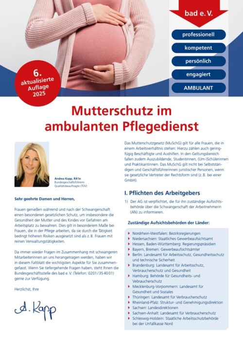 Mutterschutz im ambulanten Pflegedienst 4 Merkblatt Mutterschutz im ambulanten Pflegedienst
