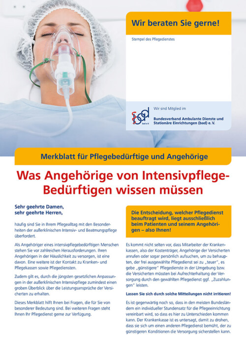 Was Angehörige von Intensivpflegebedürftigen wissen müssen 5 Merkblatt Was Angehörige von Intensivpflegebedürftigen wissen müssen