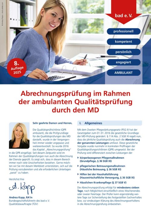 Abrechnungsprüfung im Rahmen der ambulanten Qualitätsprüfung durch den MD 2 Merkblatt zum Thema Abrechnungsprüfung im Rahmen der ambulanten Qualitätsprüfung durch den MD