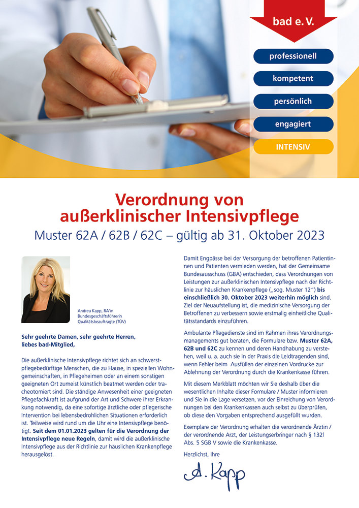 Verordnung von außerklinischer Intensivpflege 1 Merkblatt Verordnung von außerklinischer Intensivpflege