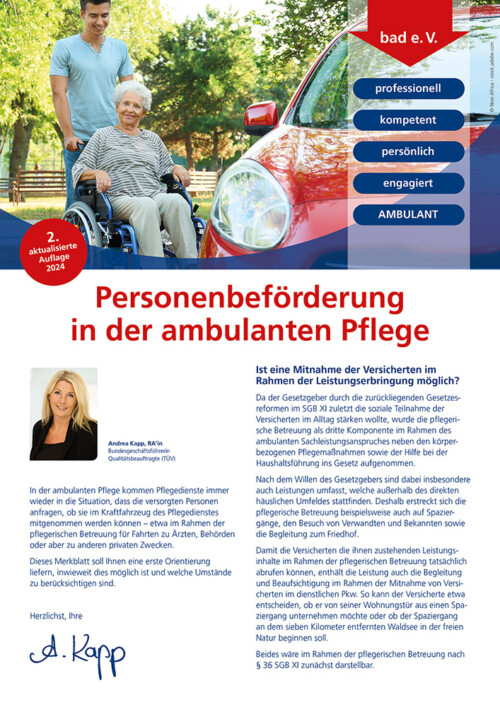 Merkblatt Personenbeförderung in der ambulanten Pflege