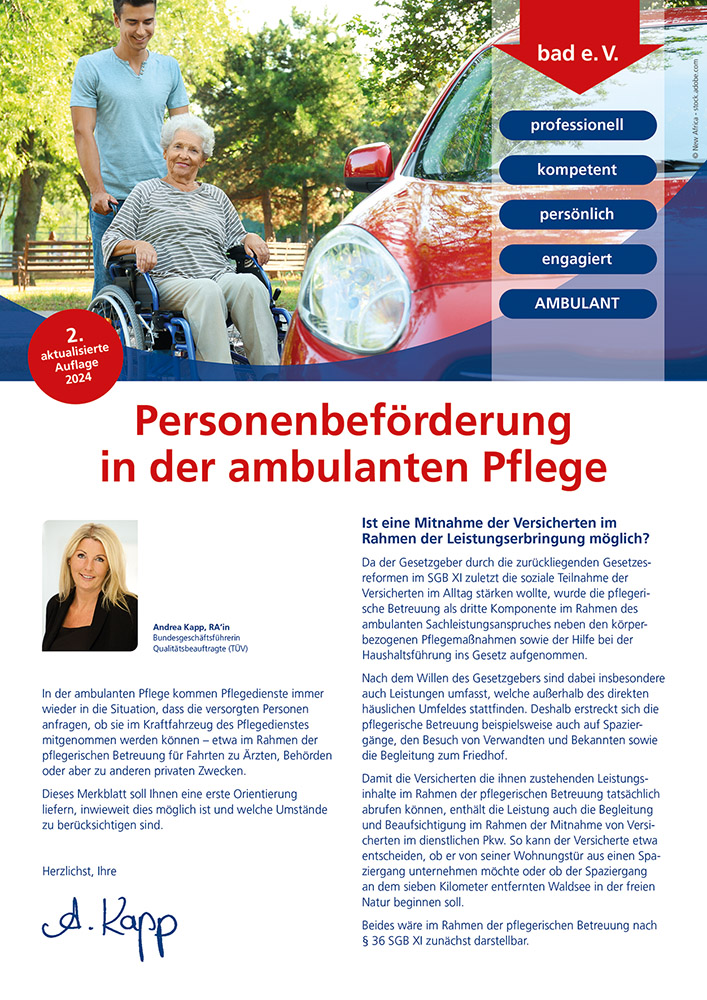 Personenbeförderung in der ambulanten Pflege 1 Merkblatt Personenbeförderung in der ambulanten Pflege