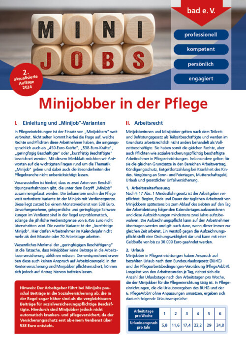 Merkblatt Minijobber in der Pflege.