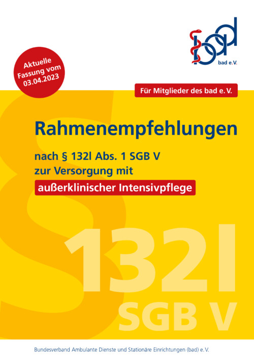 Titel der bad-Broschüre Rahmenempfehlung außerklinische Intensivpflege – exklusiv für bad-Mitglieder