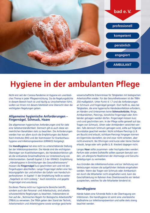 Merkblatt Hygiene in der ambulanten Pflege