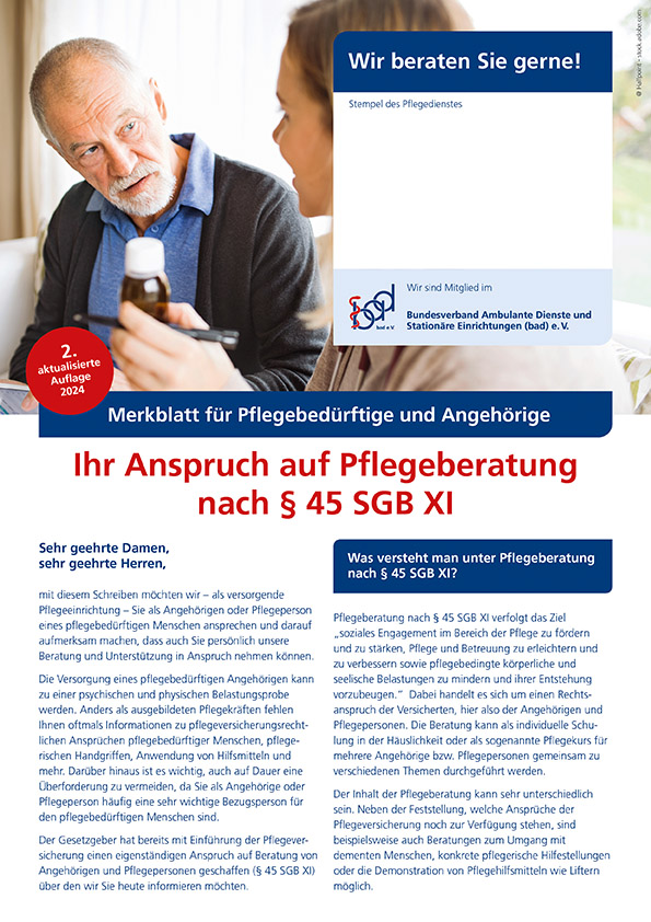 Ihr Anspruch auf Pflegeberatung nach § 45 SGB XI 1 Merkblatt Ihr Anspruch auf Pflegeberatung nach § 45 SGB XI