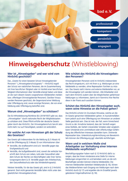 Merkblatt Hinweisgeberschutz (Whistleblowing)