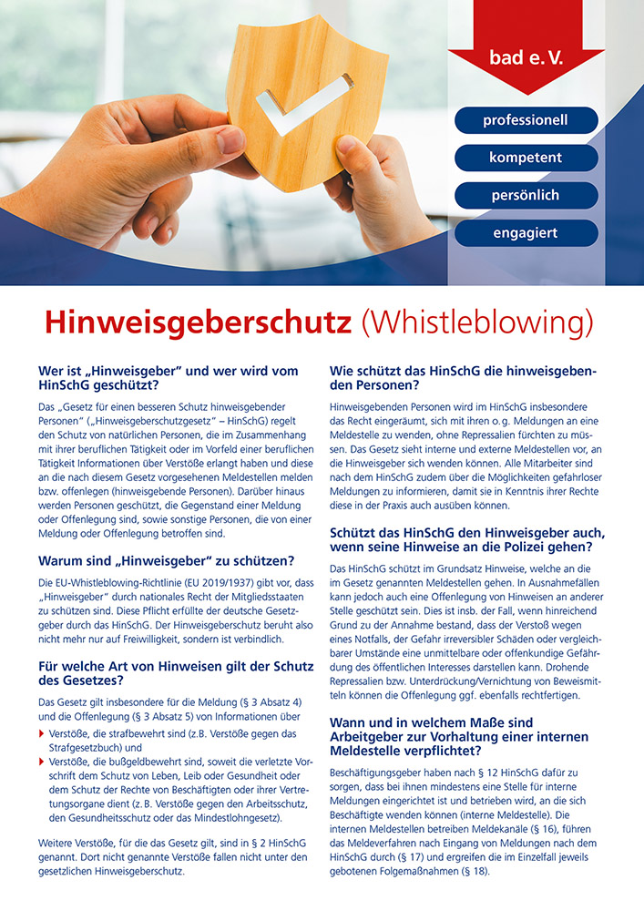 Hinweisgeberschutz (Whistleblowing) 1 Merkblatt Hinweisgeberschutz (Whistleblowing)