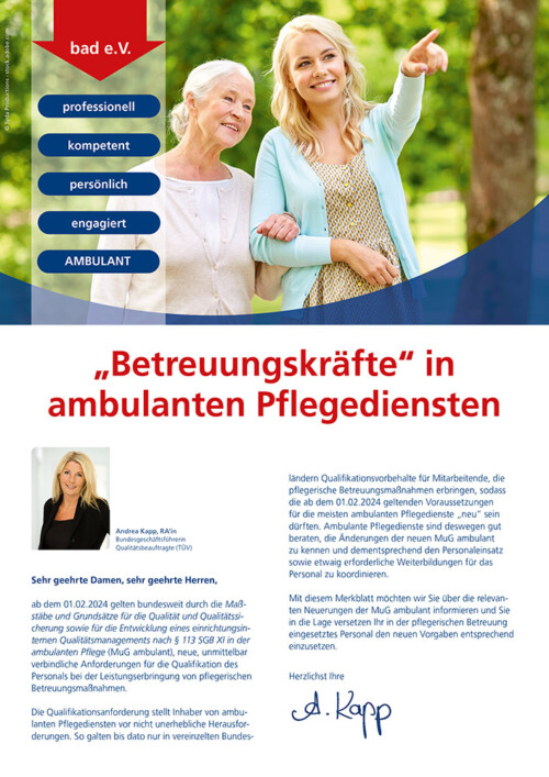 Merkblatt „Betreuungskräfte" in ambulanten Pflegediensten