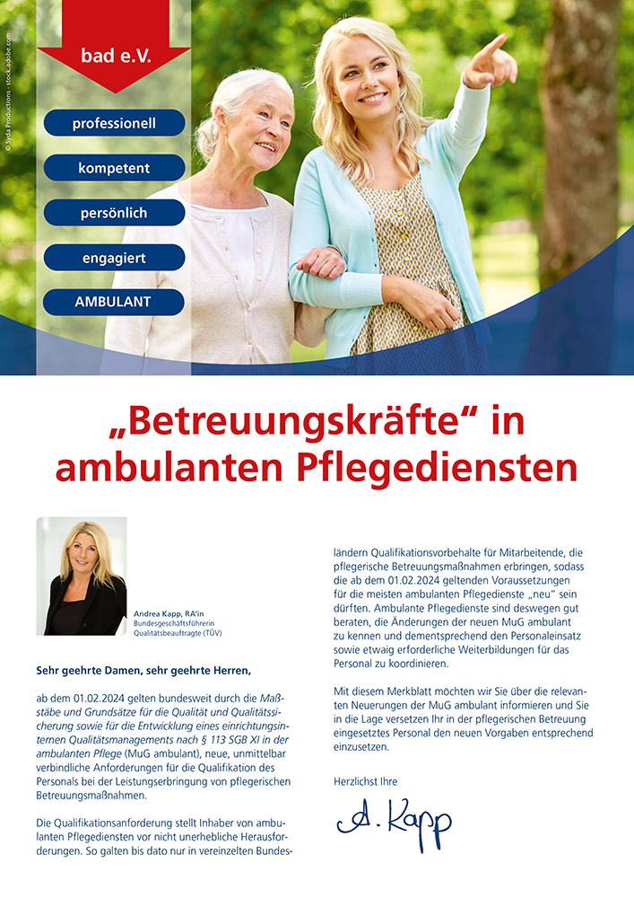 „Betreuungskräfte" in ambulanten Pflegediensten 1 Merkblatt „Betreuungskräfte" in ambulanten Pflegediensten