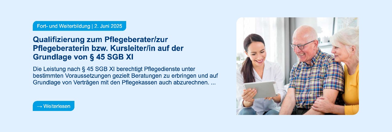 Infotext über eine Fort- und Weiterbildung am 2. Juni 2025. Daneben ein Bild von 3 Personen, die lachend auf ein Tablet schauen.