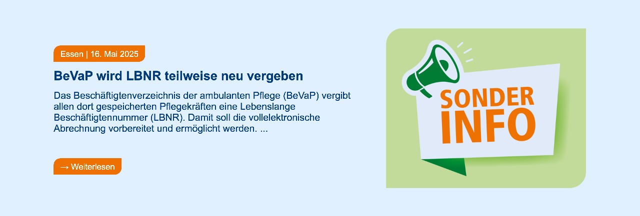 Infotext über 'BeVap wird LBNR teilweise neu vergeben' mit Bild eines Megafons und der Aufschrift SONDER INFO.